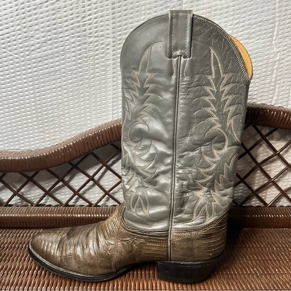 Nocona Dark Green Lizard Skin Gray Leather Cowboy Boots Size 9.5 D Style 32170 - Picture 7 of 11